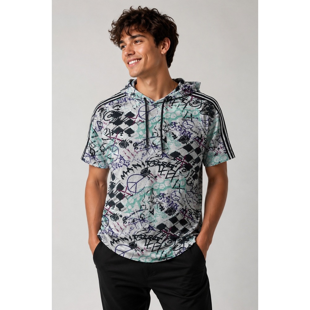Original Gravity Graffiti Print Short Sleeve Hoodie Unisex Streetwear Medium